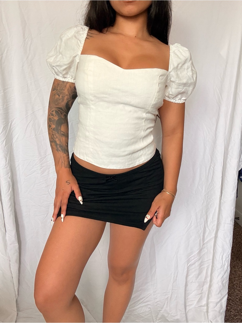 Reformation White Linen Puff sleeve Cottage-core corset top